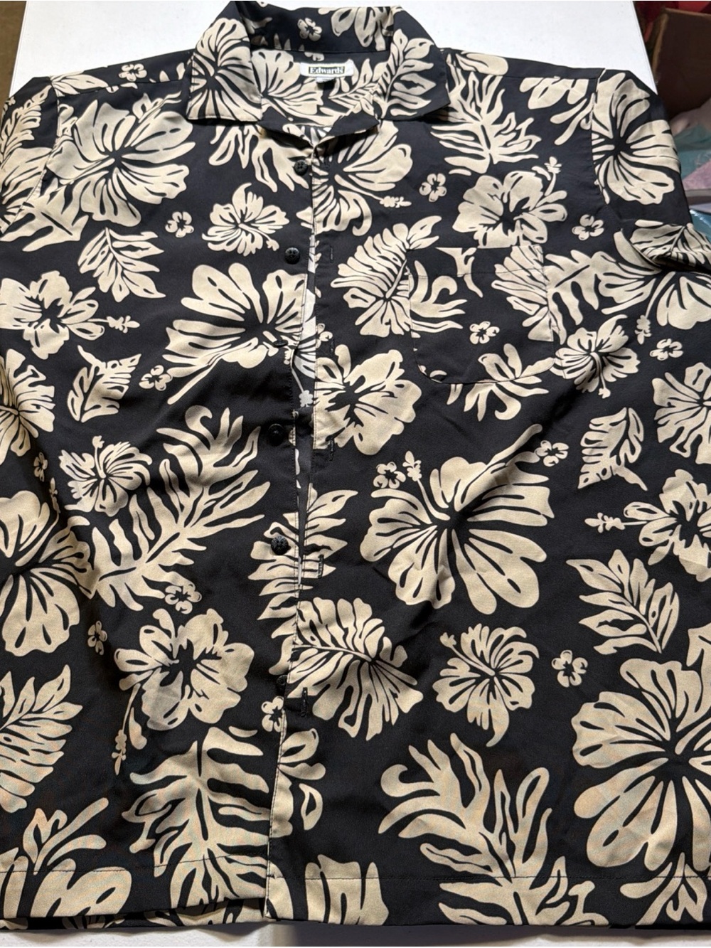 Tropical Print Black and Cream Button-Down Shirt
